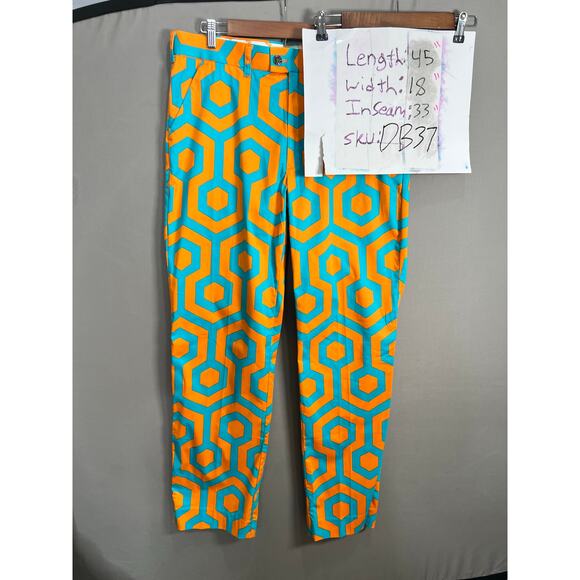 Loudmouth Golf Pants Sz 36x34L Orange And Teal Geometric Hexagon Athletic Retro - Picture 4 of 15